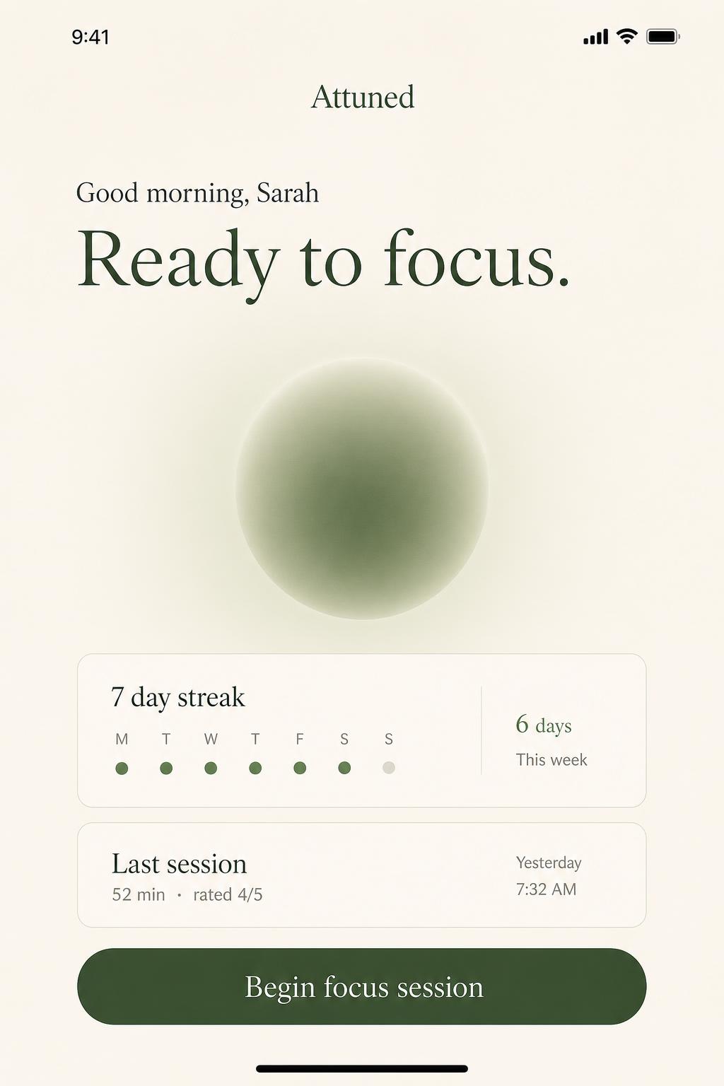 Attune Today screen